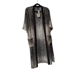 MBLM Womens Grey Black Animal Print Kimono Duster Open Front Pocket Size 0